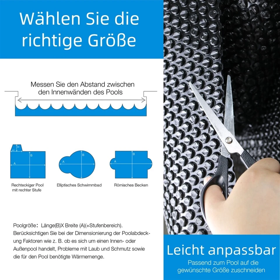 Poolabdeckung Solarfolie Wärmeplane PVC Schwarz Abdeckung Schwimmbad Ösen - Bild 3 von 4