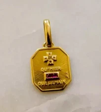 French Medal Love Augis Shield Pendant 14k Yellow Gold Plated Lab Created Ruby