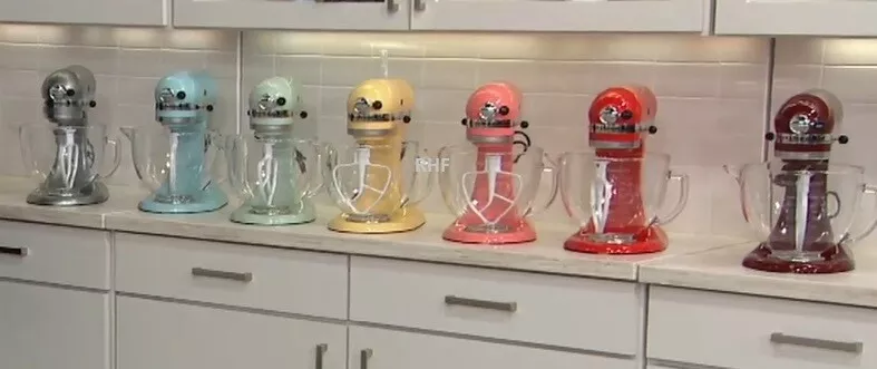 Pink kitchenaid mixer on sale with glass bowl