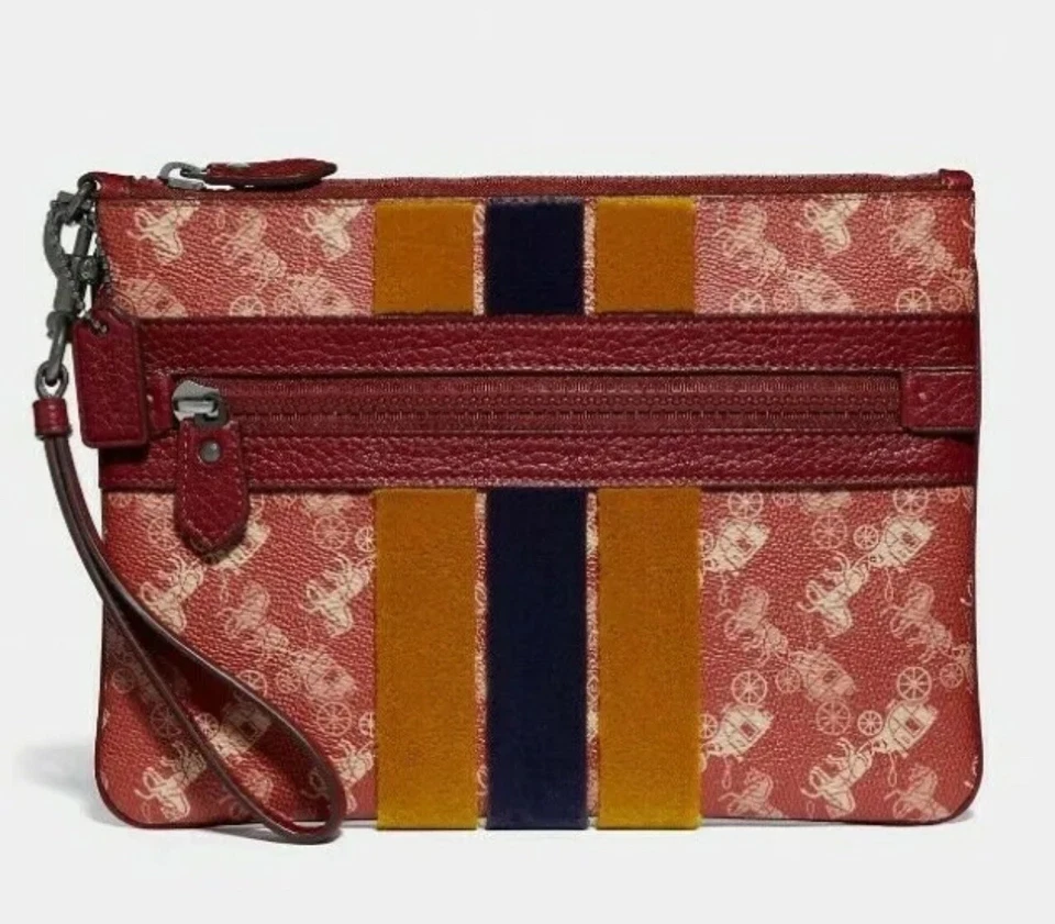 Новый тренер мешок спереди молнии кошелек с ремешком лошадь карета печать Varsity полоски ручная сумка