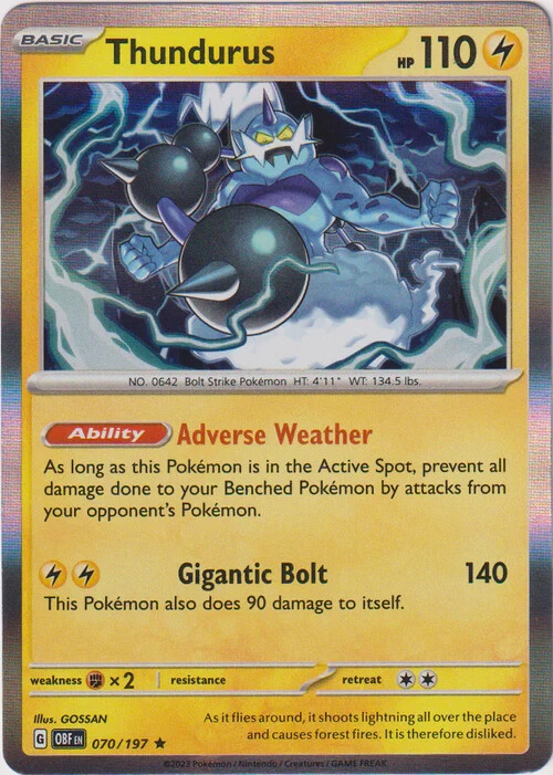 thundurus pokemon card value 070 197 070/197 Obsidian Flames Reverse Foil Single : Toys & Games Colorless Disaster Volt (110) Discard an Energy from this Pokmon. Thundurus 070 - Holofoil SV03