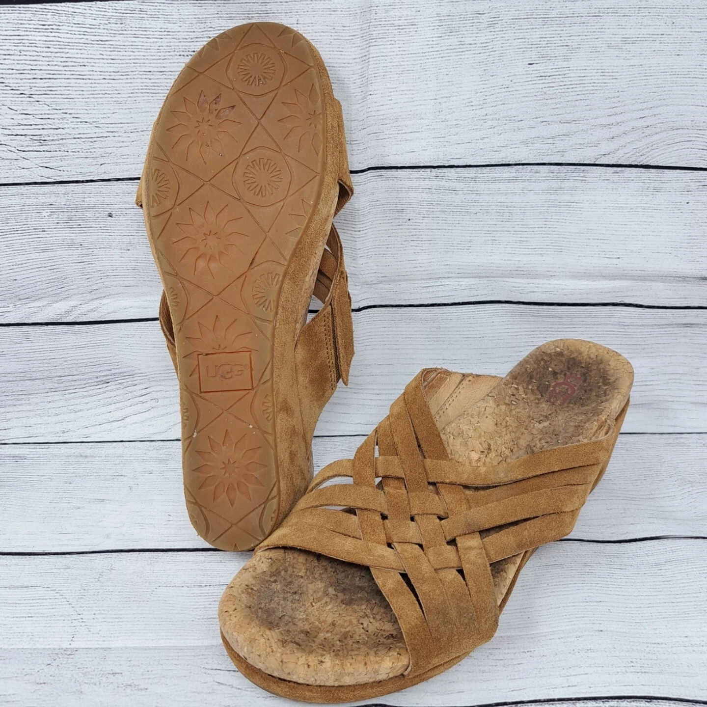 Sandali con cinturini marroni UGG Lilah zeppa castagno taglia 9 scarpe tacco 2 75 pollici