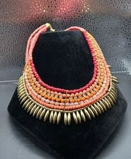 Jtv Yellow Orange Red Bead Goldtone Statement Necklace