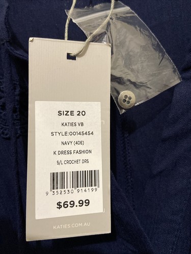 NWT KATIES Navy Blue Sleeveless Crochet Summer Shift Dress ~ Size 20 RRP $69.99 - Picture 4 of 9