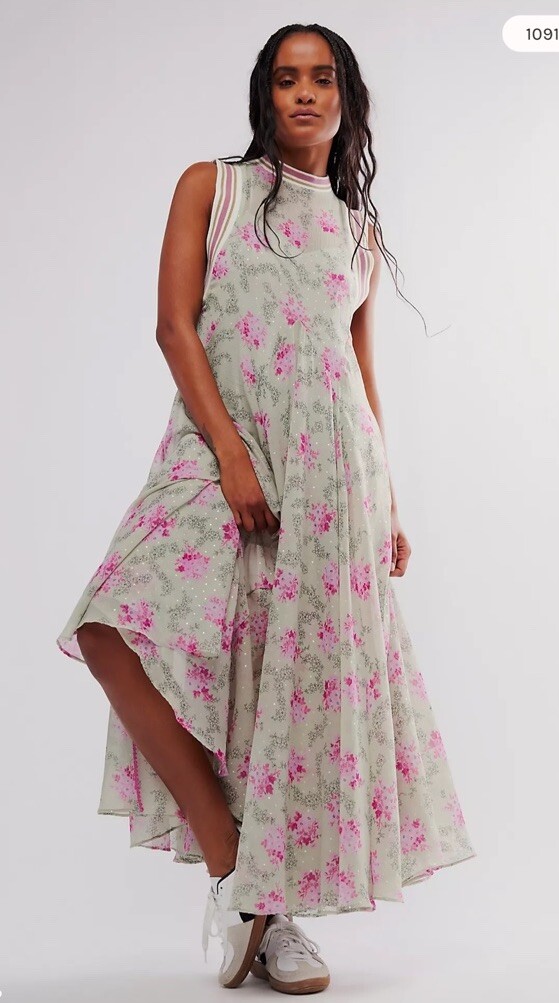 Свободное платье макси с цветочным принтом в горошек Free People Bali Adaire M