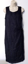 Canda Women's Sleeveless Linen Dress Black Back Zip Waist Buckle Strap EUC