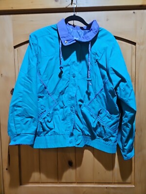 Windbreaker Jacket Womens LARGE VTG Innovations by Izzi Green Purple Waterproof