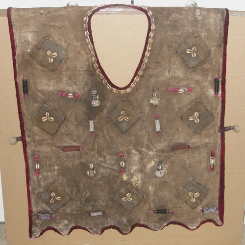 Ethnic Hunter Vest Jacket Amulets Textile African Dogon INDIGO Mud Cloth Beads