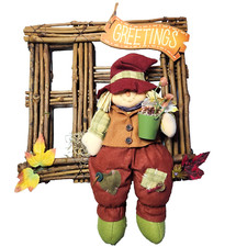 Scarecrow Fall Autumn Harvest Rustic Greetings Sign Wall Hanging Decor Seasonal