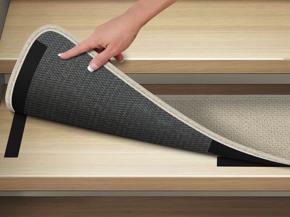 Set of 12 ATTACHABLE Carpet Stair Treads IVORY CREAM runner rugs - Image 2 of 4