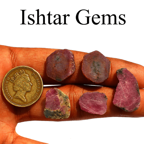 5 Pcs Natural Watermelon Ruby Untreated 15.2mm-24mm Rough Slice Loose Gemstones - Picture 8 of 14