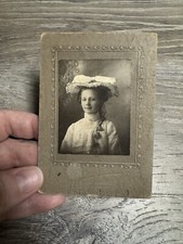 antique cabinet card photo Women Girl Hat Flowers Pinned To Dress Bin B