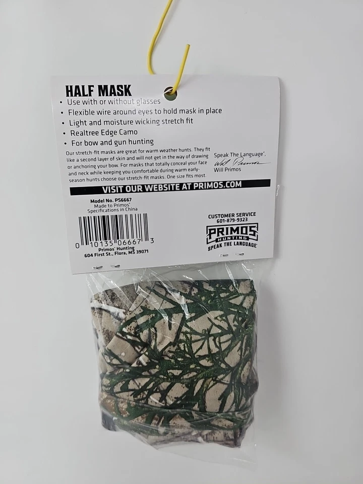 Primos Stretch-Fit Half Face Mask Hunting Realtree Edge Camo Deer Turkey Mask - Image 4 of 4