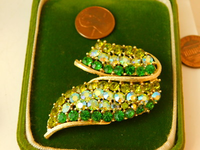 Vintage LISNER Grüner AB Strassband Goldfarbener Brosche Pin 11j 8