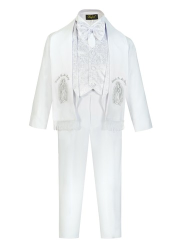 BOYS SLIM WHITE TAIL TUXEDO 6PC SET CHRISTENING BAPTISM GUADALUPE VIRGIN MARIA - Picture 2 of 11