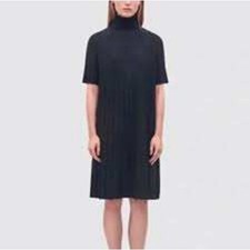 COS Wool Blend Midi Dress Womens S Black Turtleneck Mid Sleeve Ribbed Pleated