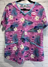 NWT Jurassic World Nurses Scrub Top sz LG pink flowers