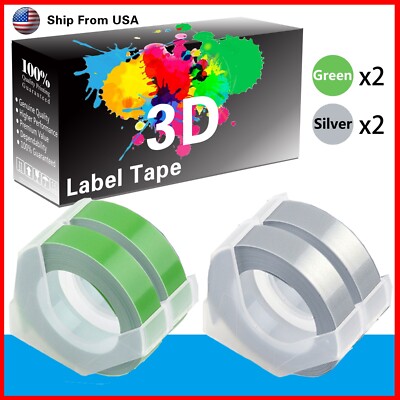 (2Green+2Silver) 3D Label Tape Work for Dymo 20008CP Dymo 15447 Makers