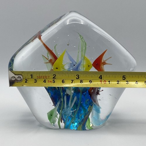 Vintage 1960s Murano Art Glass Aquarium 6 Fish, Starfish & Reef Sculpture Block - Picture 17 of 18