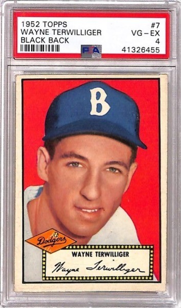 1952 Topps Wayne Terwilliger BLACK BACK #7 PSA 4 Brooklyn Dodgers
