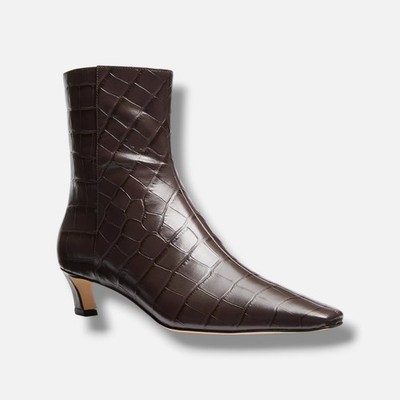 Michael Kors Women's Brown Cosmo Croc Kitten-Heel Booties Shoes Size 8M