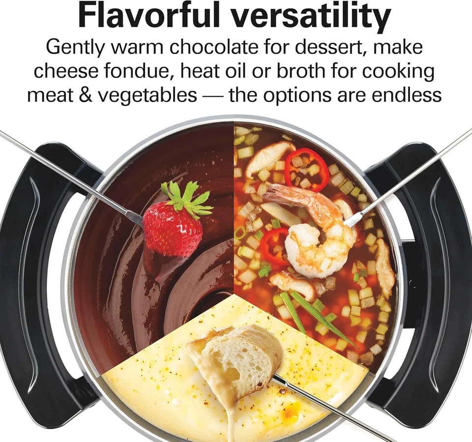 Conjunto de panela de fondue elétrica 12 xícaras com controle de temperatura garfos codificados de 6 cores - Imagem 2 de 4