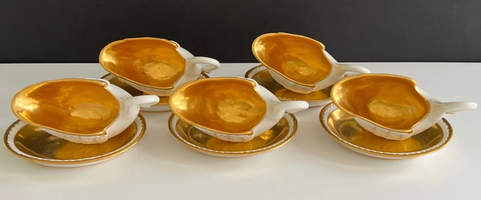 Rare Antique Sèvres Porcelain Swan Cups and Saucers Empire France 19th C Set - Image 3 of 4