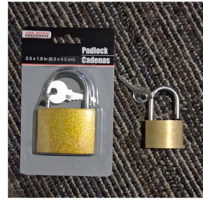Tool Bench Hardware Brass Padlock, Steel Shackle, Trad Gold Body, w/Keys x 2