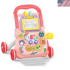 Sit-to-Stand Pink Baby Walker with Activity Center for Early Development