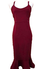Boohoo Women's-14 Dress Strappy Burgandy Sleeveless Short Peplum Hem
