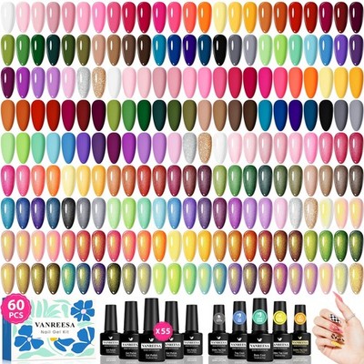 60 Pcs Gel Nail Polish Set, 55 Colors with Base Coat & 4 Effects Top Coats