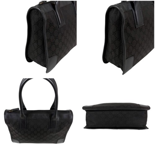 GUCCI GG Canvas Leather Tote Bag Shoulder Handbag Black 000-0855 002113 Medium