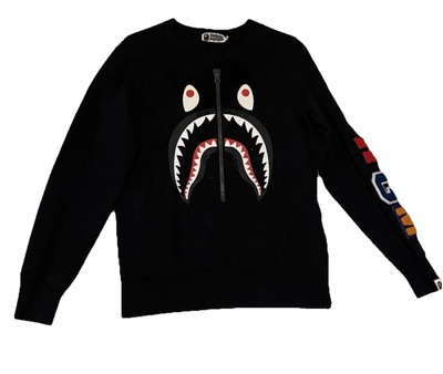 Bape NIGO WGM Shark Face Zipper L/S Black Sweatshirt L 