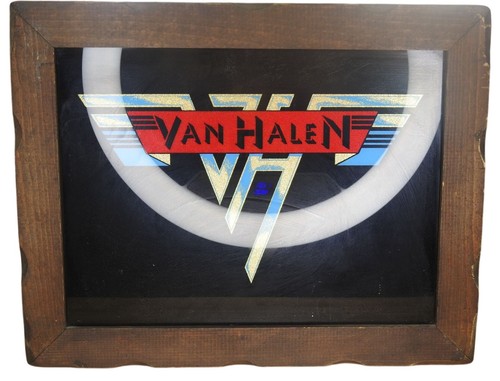 Specchio vintage anni 80 Van Halen carnevale lamina vetro grande 19" x 15" con cornice legno - Foto 2 di 5