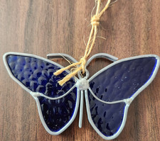 Leaded Stained Glass Ornament, Butterfly Suncatcher, Handmade, Used