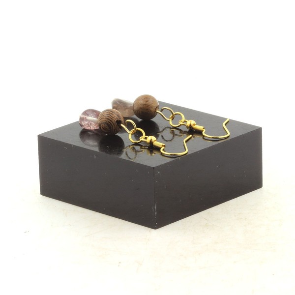 Steine Und Mineralien. Ohrringe 2 Perlen Amethyst Aus Brasilien + Holz 8 M-image