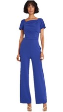 Maggy London womens Blue Asymmetric Neck Jumpsuit W/Short Sleeves Sz14
