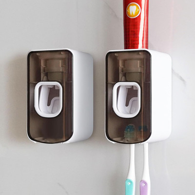 2 Slot Toothbrush Holder and Toothpaste Dispenser Wall Mounted, Automatic Toothp