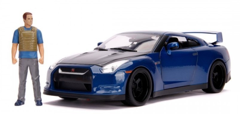 Nissan Skyline GT-R R35 Fast and Furious voiture miniature metal 1:24 avec phares et figurine