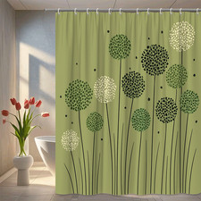 Boho Green Floral Shower Curtain for Bathroom Decor