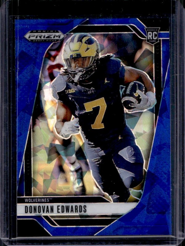 2025 Panini Prizm Draft Picks Donovan Edwards RC Blue Ice #/149 Wolverines