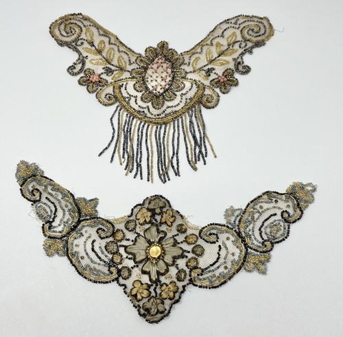Lot 2 Antique? Vintage Beaded Collars Applique Art Deco Flapper Look Fringe Read