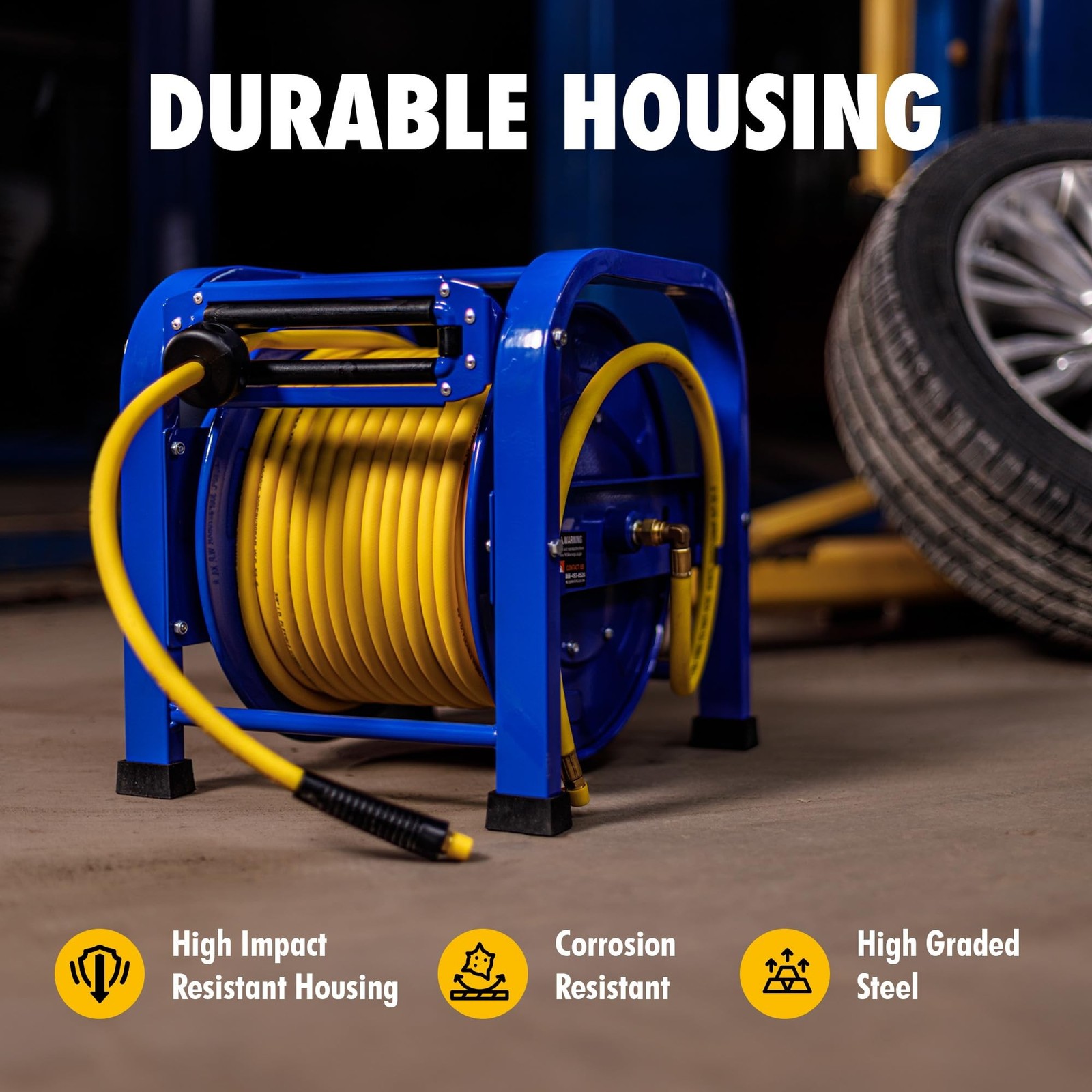 Goodyear Retractable Air Hose Reel, 3/8" x 100 Feet, 300 PSI, Spring-Driven S...