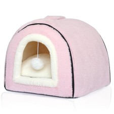 Cat Bed Indoor Foldable Cave AntiSlip House Small Dogs Kitten Tent Pink