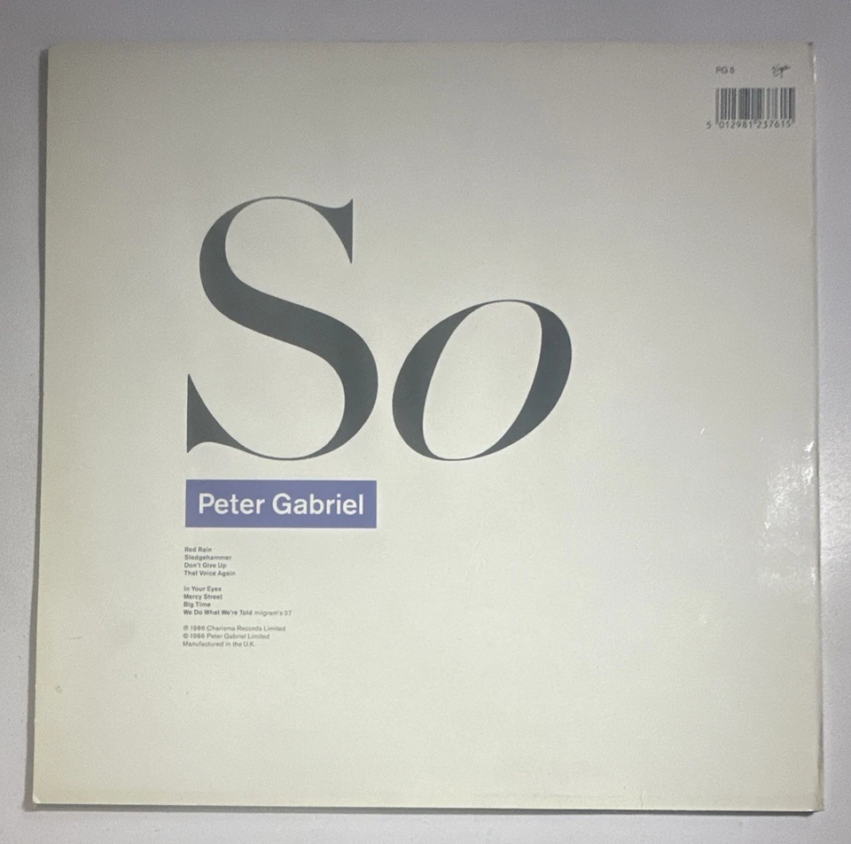Peter Gabriel - So 12'' Vinyl Album, Virgin Records PG5 1986 EX / VG+ Condition - Image 3 of 4