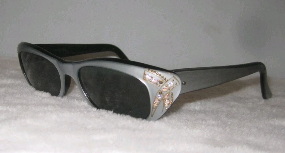 Gafas de sol vintage años 50 perlas + pedrería para mujer ojo de gato raras hechas en Francia Foto 3 de 4