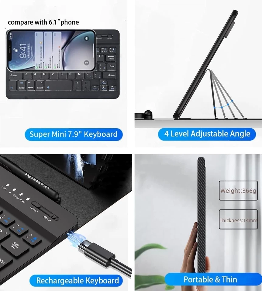 for Samsung Galaxy Z Fold 7 6 5 Keyboard and Mouse, Portable Mini 7.9 inch Black - Image 3 of 3