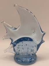 Vintage Murano Style Blue Art Glass Fish Figurine Controlled Bubble 4" Tall