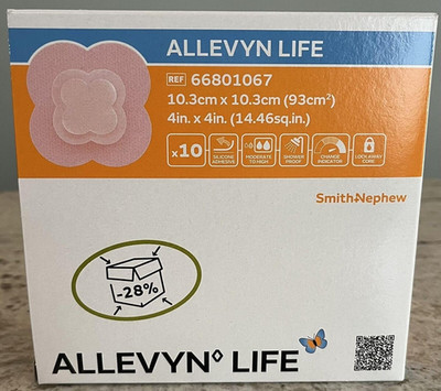 Smith & Nephew ALLEVYN Life Foam Dressing 4x4 Silicone Border 10ct Box 66801306
