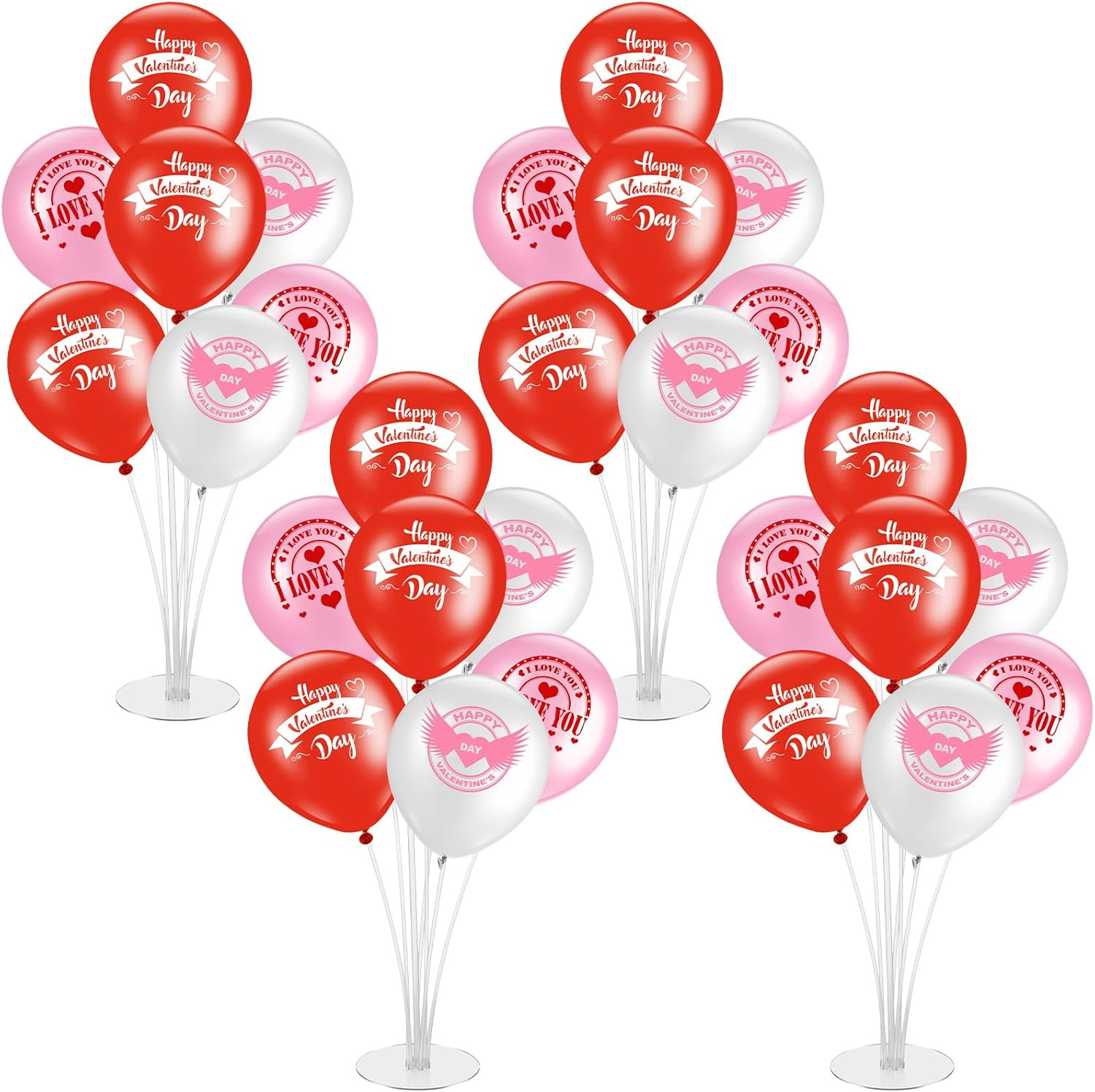 10-Inch Valentine Balloon Stand Kit with Base - 4-Pack Table Decor